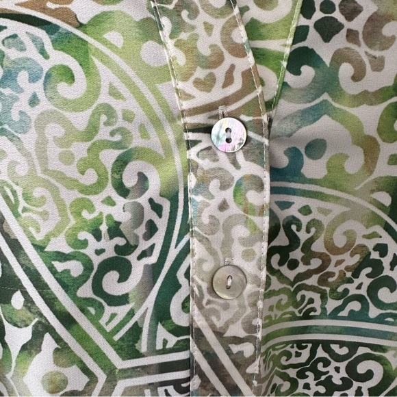 Chico’s Block-Print Green Cream Popover Lightweight Tunic Top Blouse Size S - Picture 6 of 16